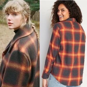 Taylor Swift Evermore Flannel Button Down Shirt Size Small Old Navy Orange Gray